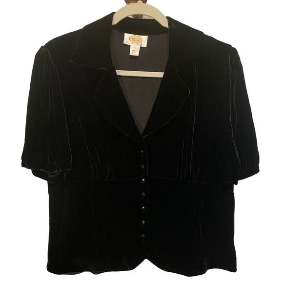 Talbots Petites Vintage Woman’s Black Velour Blouse Silk Blend Size 14 Petite - Picture 1 of 10